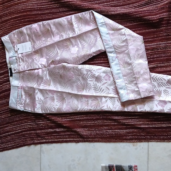NEW! ASOS Pink and Gold Leaf Pattern Trousers Pants Waist 34 - Picture 2 of 5